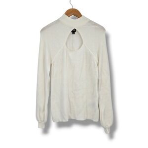 INC International Concepts Women Washed White Mock Neck Keyhole Sweater Large